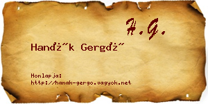 Hanák Gergő névjegykártya